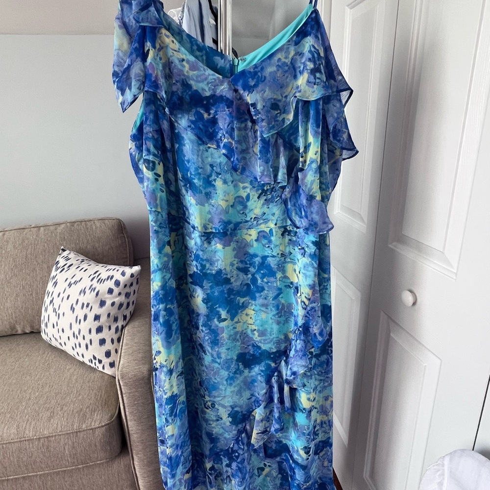 Jessica London Blue and White Ruffled Dress